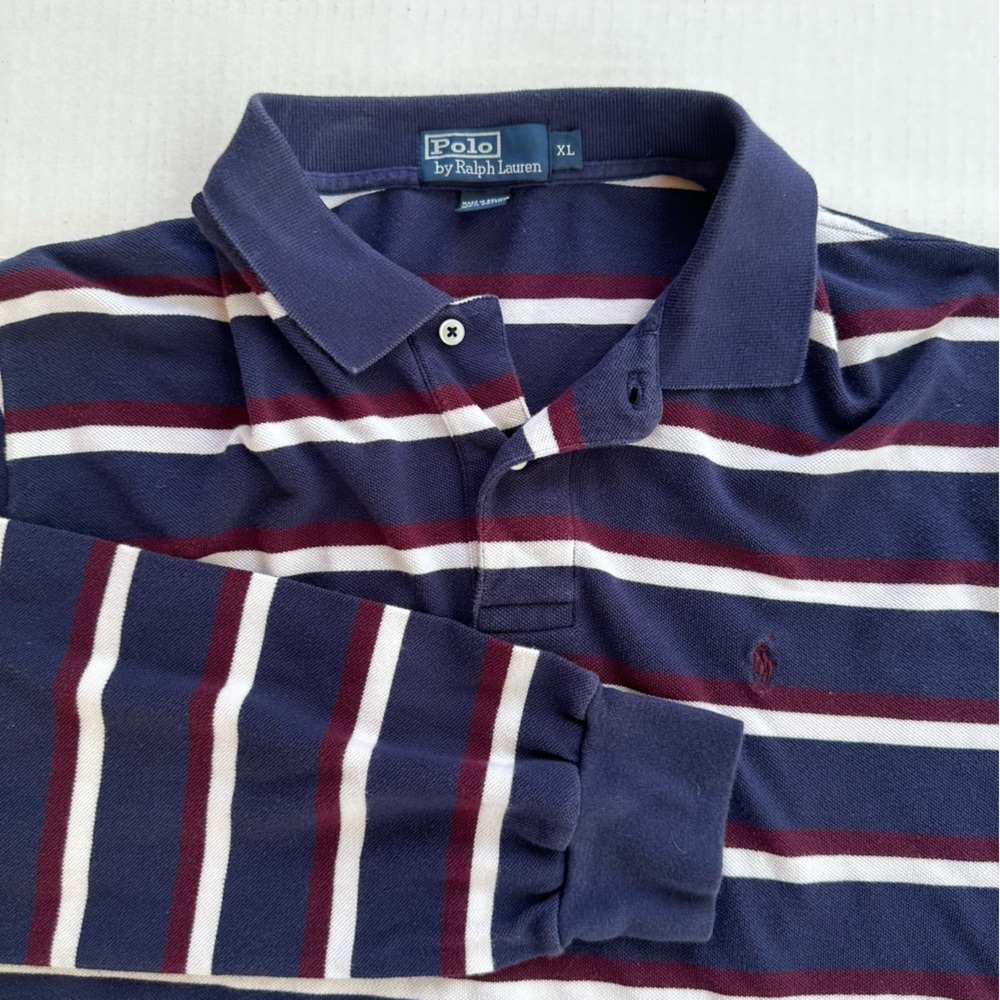 Polo G Ralph Lauren Polo Shirt Mens XL Navy Stripes Long Sleeve Embroidered Pony